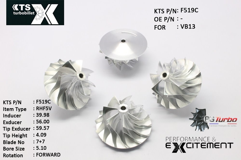 Turbo ROUE FORGÉE MFS PERFORMANCE - 7+7 PALES - INDUCER : 39,98 - EXDUCER : 56 - TYPE : RHF5VANGLE : 60° - ROTATION : Forward - SUPER BACK : 4 - BORE SIZE : 5,1
